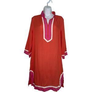 Les Canebiers Tunic Dress Orange Pink Vneck SIZE 12 LRG European 42 Orange Pink